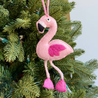 Load image into Gallery viewer, Flamingo Embroidered Wool Ornament
