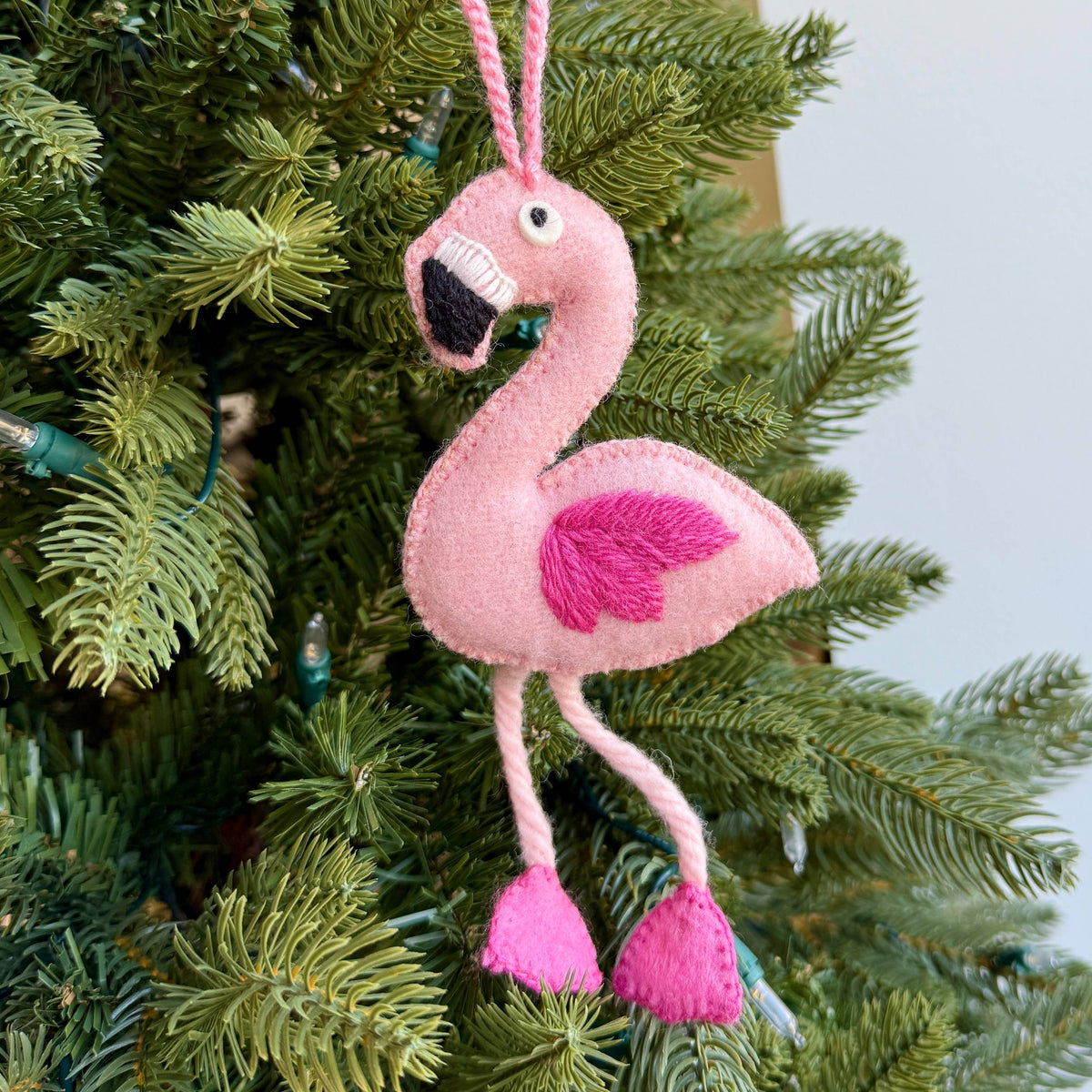 Flamingo Embroidered Wool Ornament