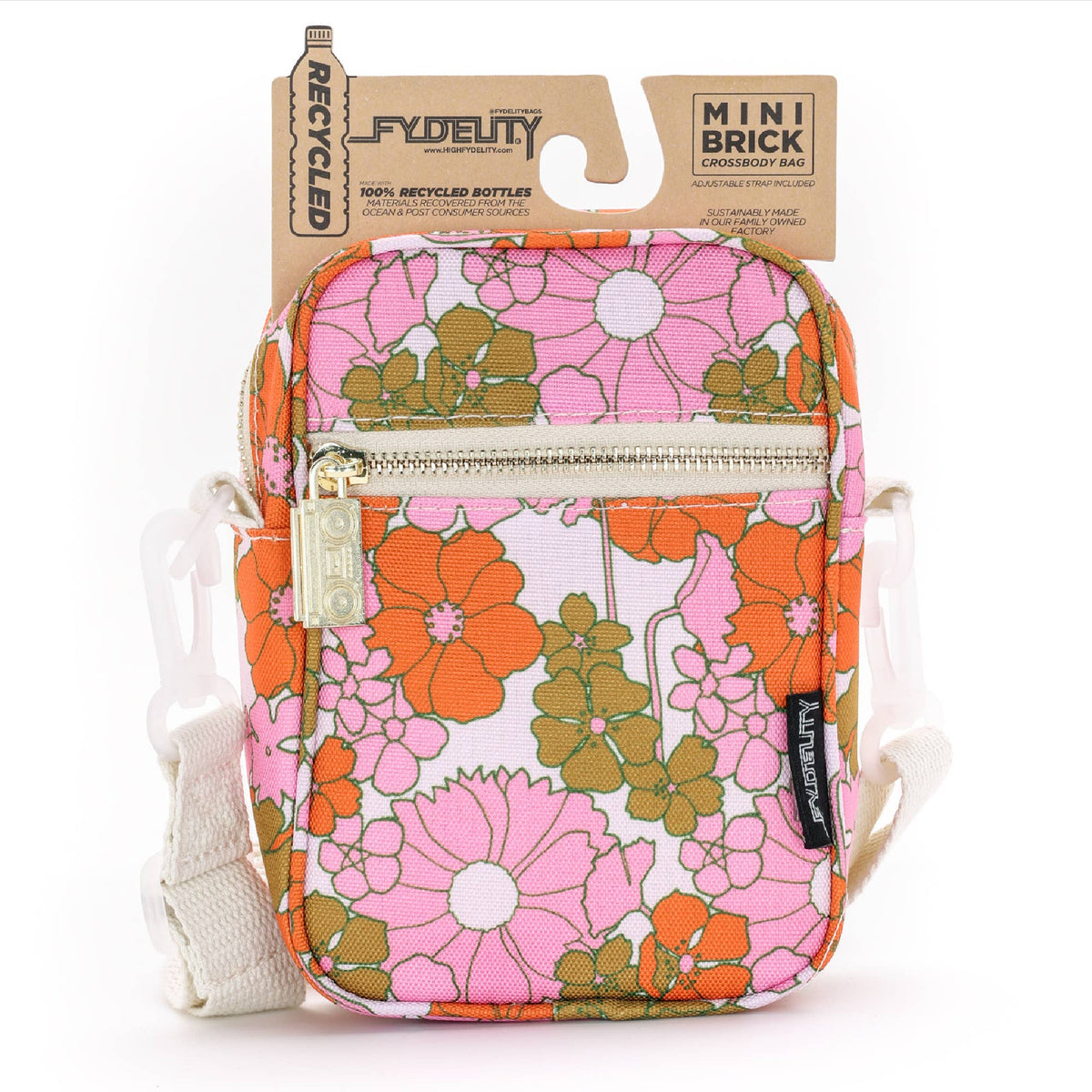 Crossbody Mini Brick Bag | Recycled RPET | Floral Red