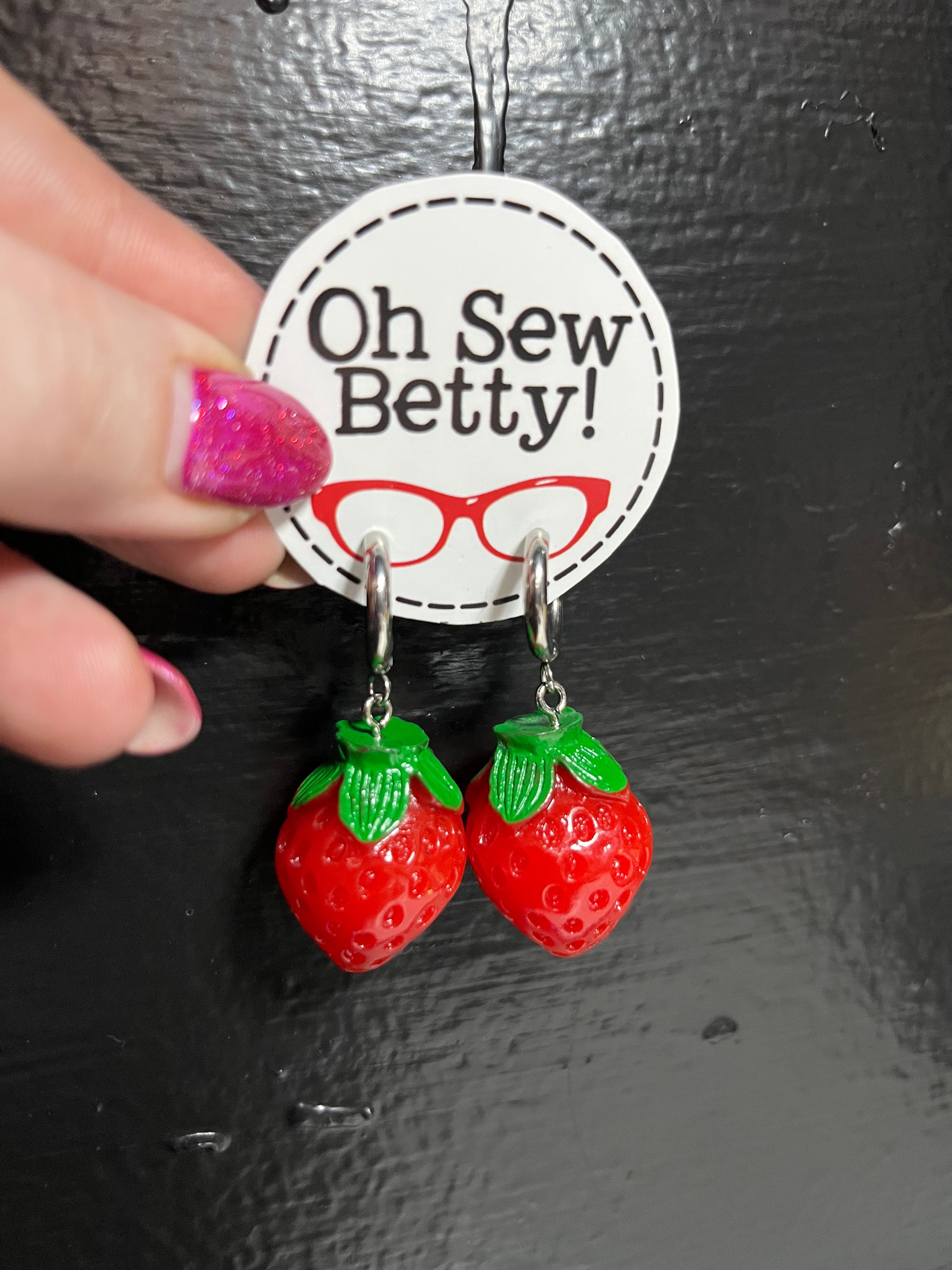 Oh Sew Betty! Strawberry Huggie Hoop Danglies - Earrings  display picture 1