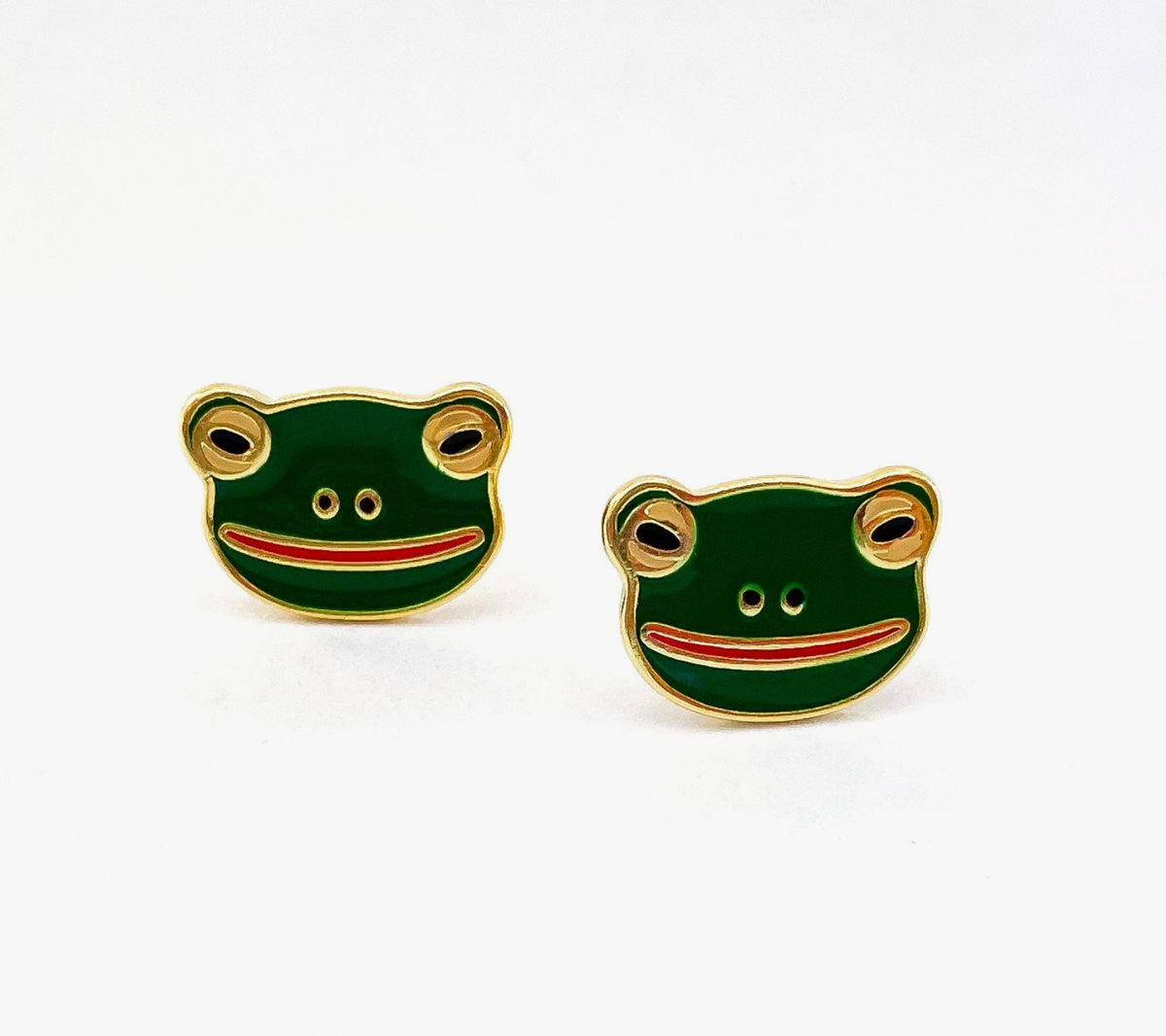 Gold Frog Enamel Earrings