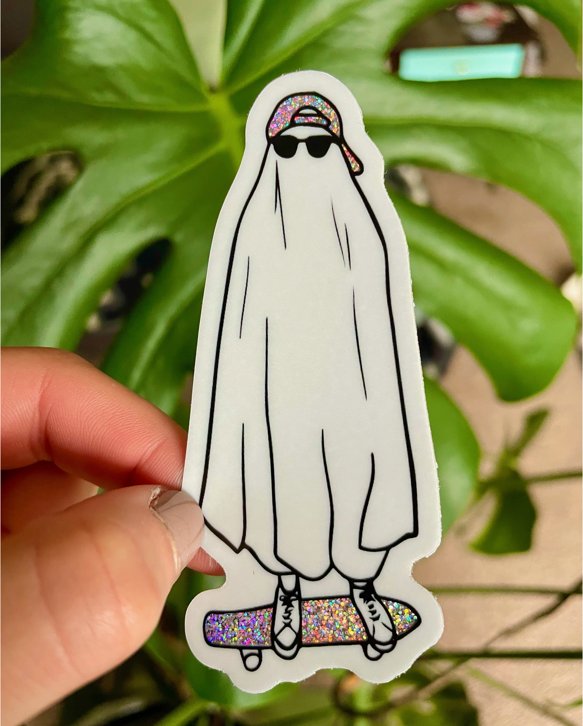 Skater Ghost Glitter Sticker