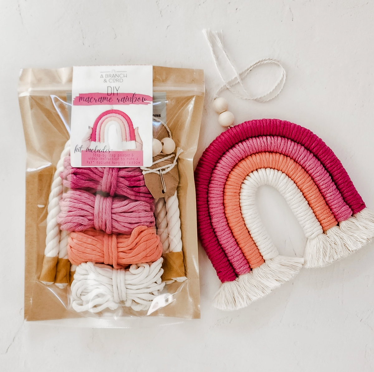 Pink DIY Macrame Rainbow Kit