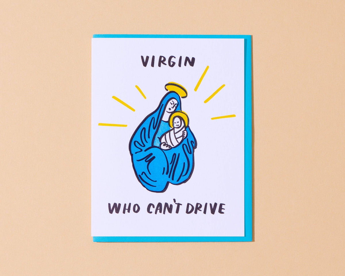 Virgin (Mary) Who Can't Drive Christmas Greeting Card