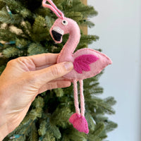 Load image into Gallery viewer, Flamingo Embroidered Wool Ornament
