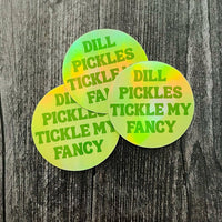 Load image into Gallery viewer, Dill pickles tickle my fancy holographic sticker deli funny
