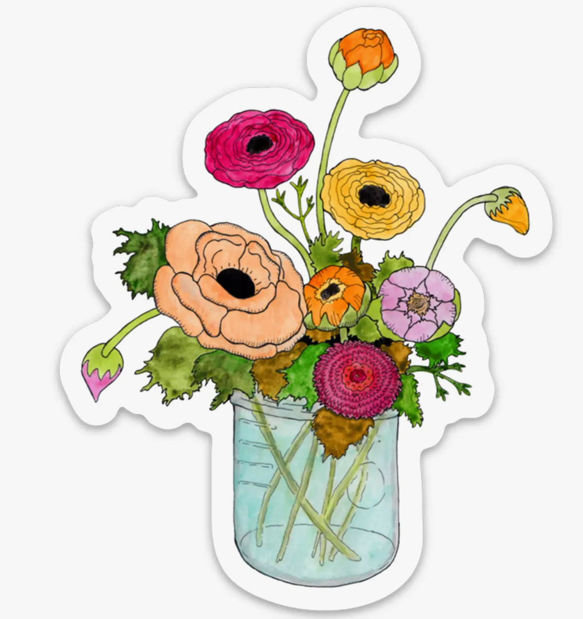 Ranunculus Flower Jar Sticker